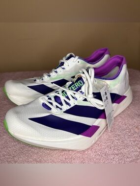 Men's Adidas Adizero Adios Pro 4 Running Shoes White / Purple /Lime Sz 11 JR1656